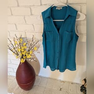 Express Teal Sleeveless Button Down Shirt My Consignment